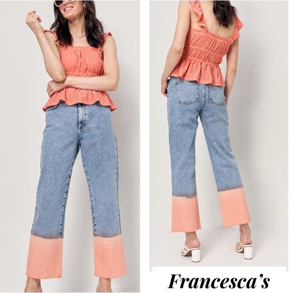 New Francesca's Ellis Dip Dye Acid Wash
Denim Jeans